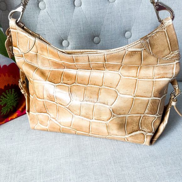 Vintage Mint DOONEY & BOURKE Tan Crocodile Embossed Leather Shoulder Bag - Picture 3 of 12